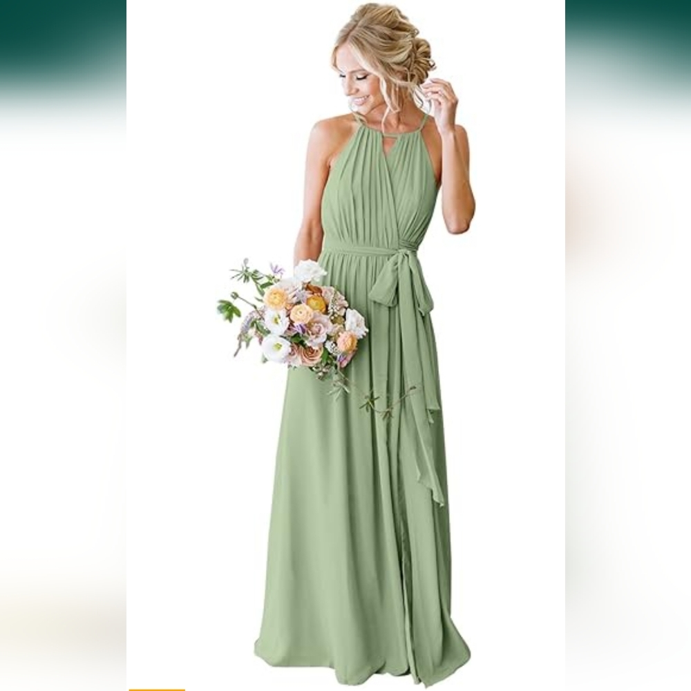 Chiffon Bridesmaid Dress - Sage Green - NEW